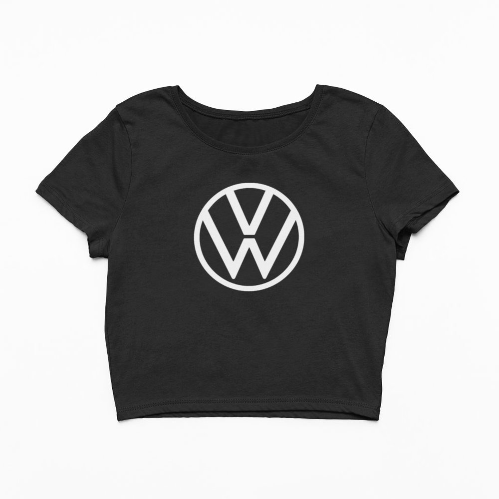 NEW VW Volkswagen Motors Logo Form Fit Crop Top Shirt BLACK - Picture 2 of 4